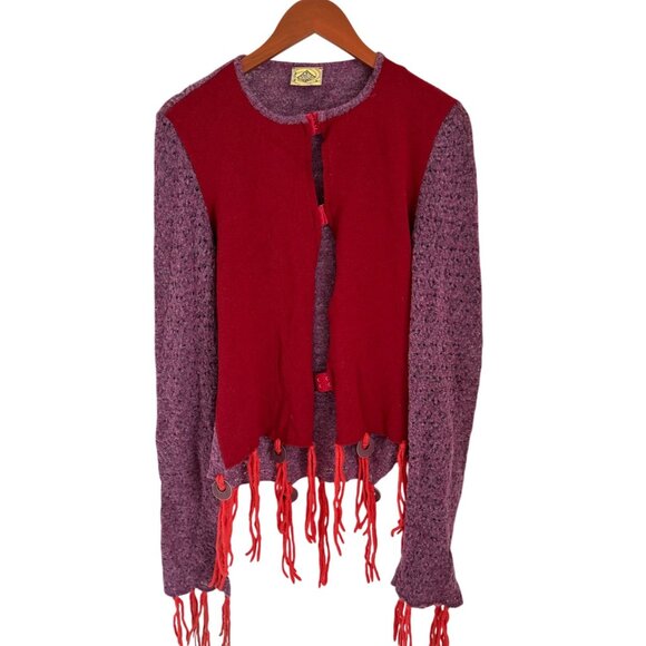 Vintage Red & Purple Knit Cardigan Fairy Lace Whimsical Bohemian Sheer - Picture 1 of 16